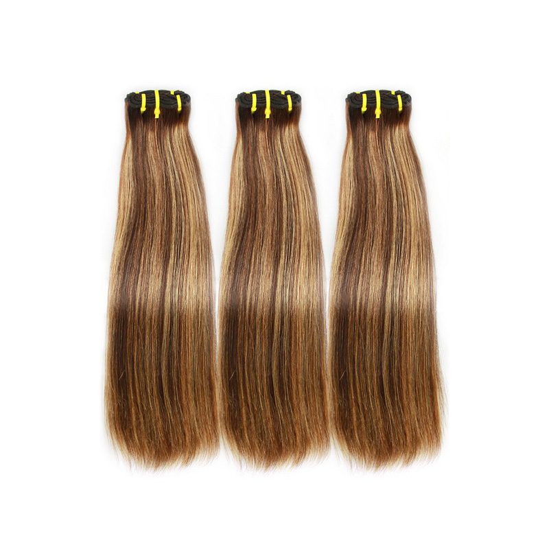 #4/27 Honey Blonde Highlight Natural Straight Virgin Human Hair Double Drawn Bundles